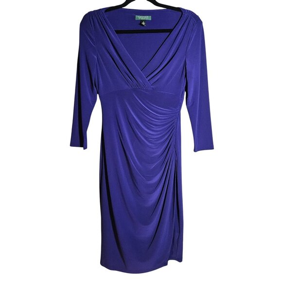 Ralph Lauren Purple Draped Jersey Long Sleeve Cocktail Dress Size 2 - Picture 1 of 14